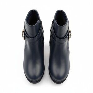 Black Ankle Boots With Buckle Detail & Side Zipper